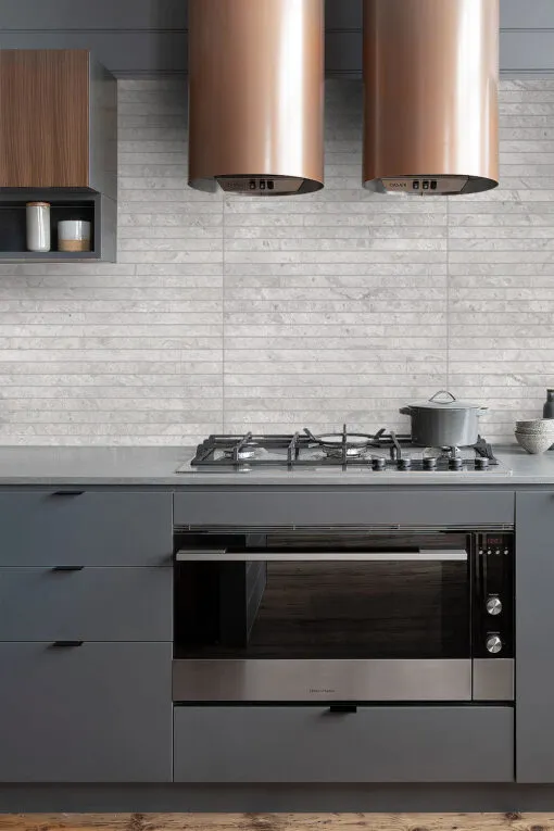 Contemporary Kitchen Gray Cabinet Backsplash And Countertop
