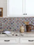 Beige Countertop with Rusty Brown Gray Diamond Slate Backsplash Tile BA1067