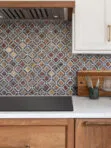 Brown Kitchen with Rusty Brown Gray Diamond Slate Backsplash Tile BA1067