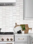 Light Gray Cabinet with Modern Picket Marble Backsplash Tile BA6321