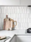 White Quartz Countertop with Modern Picket Marble Backsplash Tile BA6321