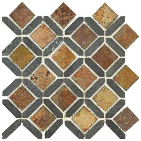 Rusty Brown Gray Diamond Slate Backsplash Tile BA1067 2