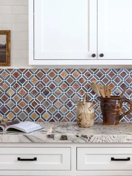 Beige Countertop with Rusty Brown Gray Diamond Slate Backsplash Tile BA1067