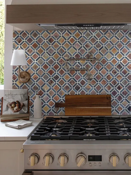 Kitchen with Rusty Brown Gray Diamond Slate Backsplash Tile BA1067