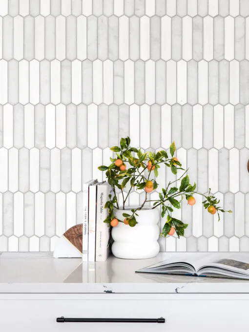 Modern Picket White Gray Marble Backsplash Tile BA6321