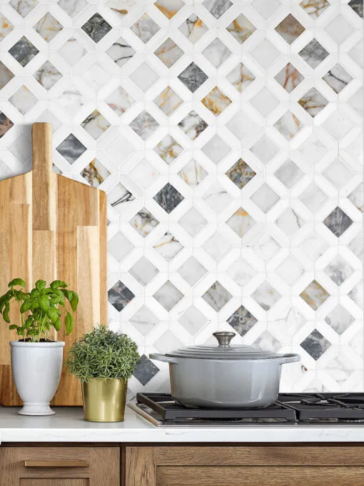 Multi Color Marble Diamond Mosaic Backsplash Tile BA6313