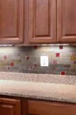 Brown cabinet Brazilian Rusty Slate Subway Glass Backsplash Tile BA1046