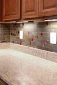 brown countertop with rusty slate mosaic backsplash tile BA1046