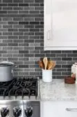 white quartz countertop white backsplash black slate subway backsplash tile BA1070