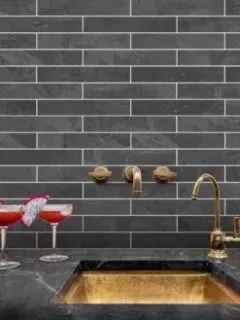 Black long slate subway backsplash tile BA1045