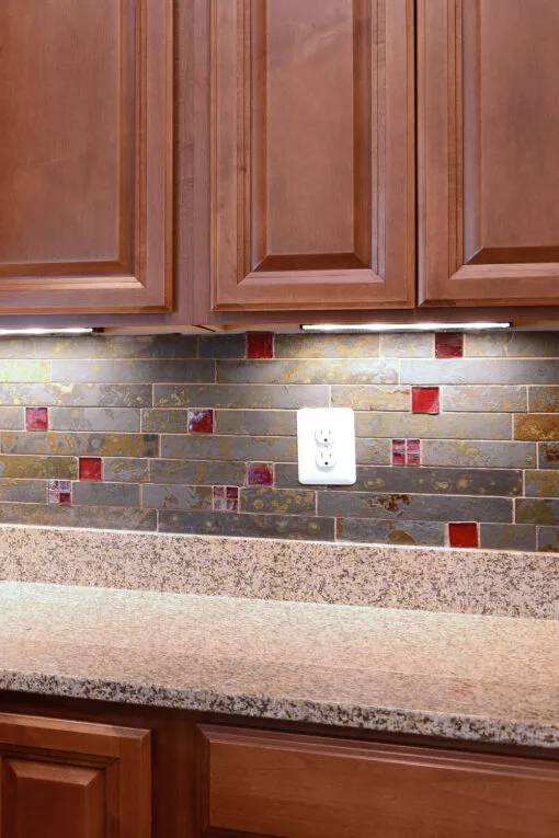 Brown cabinet Brazilian Rusty Slate Subway Glass Backsplash Tile BA1046