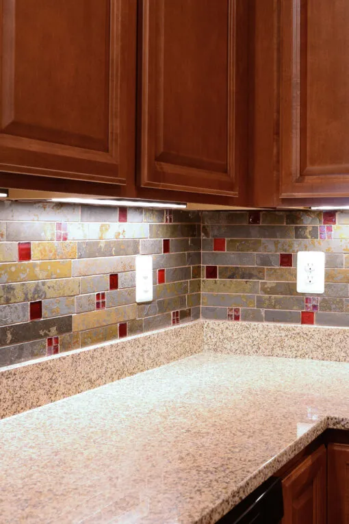 rusty brown gray slate bacskplash tile brown cabinet BA1046