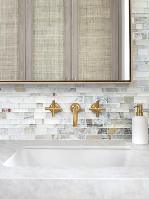 Marble Bathroom Vanity with Opal Glass Artisan Mosaic Tile BA7015