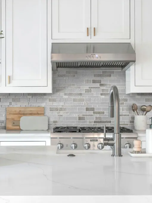 White Cabinet with Diamond Glass Artisan Mosaic Tile BA7020