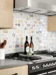 Multi Color Marble Backsplash Tile with Brown Cabinet BA6330