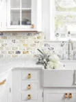 White Kitchen with Multi Color Marble Backsplash Tile BA6330