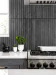 Dark Gray Cabinets With Black Modern Backsplash Tile BA1081