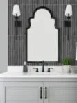 Gray Bathroom Vanity with Black Modern Backsplash Tile BA1081