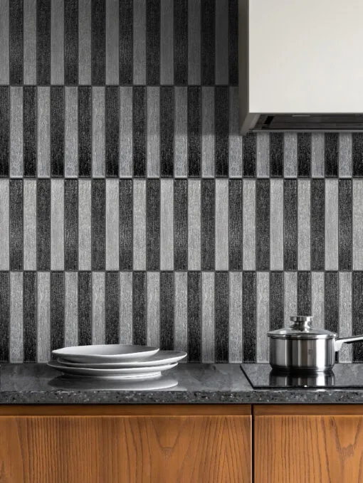 Shimmery Textured Black and White Glass Backsplash Tile BA8024