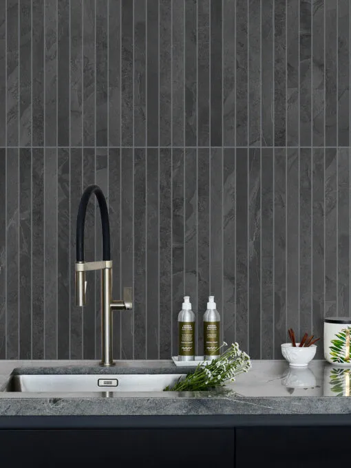 Countertop with Black Modern Backsplash Tile BA1081