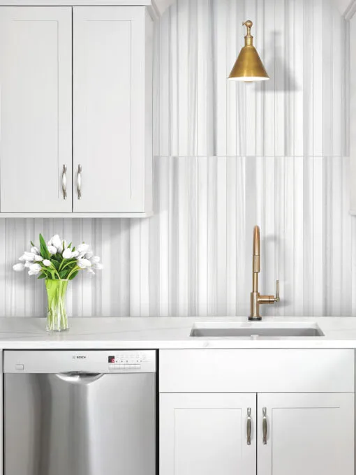 White Cabinet Modern Long Marble White Gray Backsplash Mosaic Tile BA1079