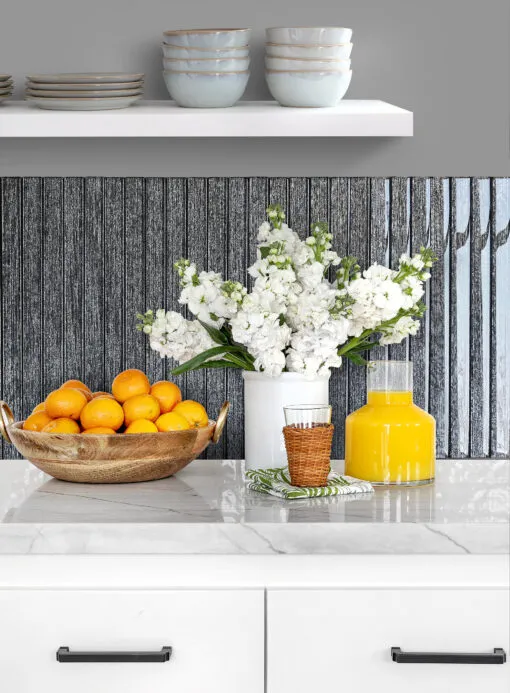 White Kitchen Shimmery Black Glass Modern Backsplash Tile BA8021