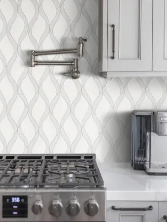 White Gray Waterjet Luxury Mosaic Backsplash Tile BA7006 1