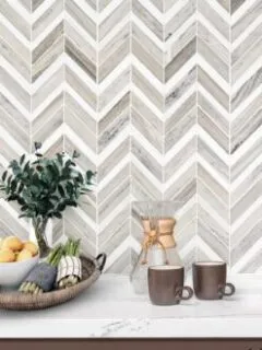 Modern Chevron White Gray Brown Marble Mosaic Backsplash Tile BA6320