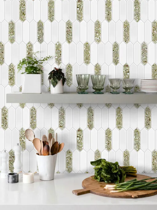 Glass Green Pearl Picket Backsplash Tile BA6710