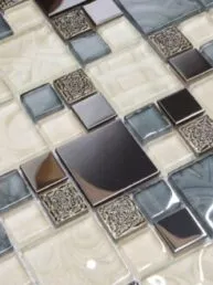 Beige Blue Black Glass Metal Kitchen Backsplash Tile BA1108 3