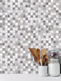Gray White Marble Metal Kitchen Backsplash Tile BA1115