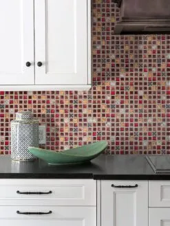 White caninets black countertop backsplash tile BA1105