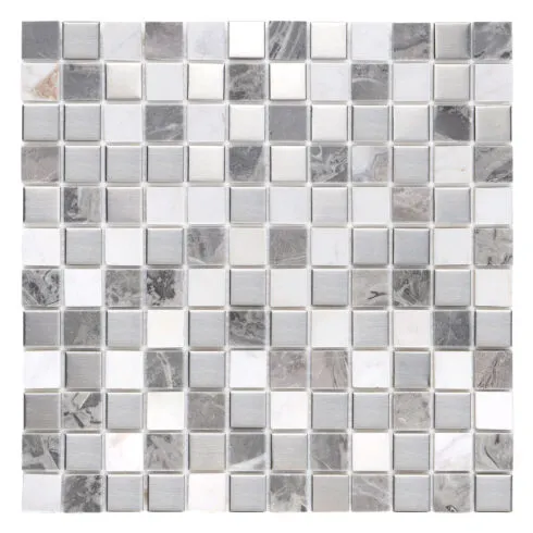 Gray White Marble Metal Kitchen Backsplash Tile BA1115 1
