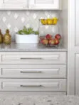 Beige Countertop with White Glass Shell Diamond Tile BA6706
