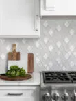 Quartz Countertop with White Glass Shell Diamond Tile BA6706