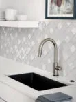 White Quartz Top with White Glass Shell Diamond Tile BA6706