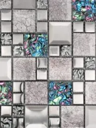 Glass Metal Gray Blue Backsplash Tile BA62011 2