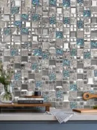 Glass Metal Gray Blue Backsplash Tile BA62011