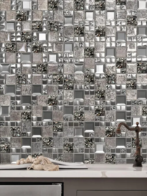 Glass Metal Brown Shell Glass Backsplash Tile BA62013
