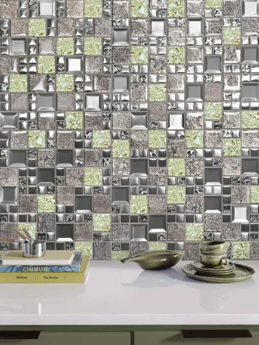 Glass Metal Green Shell Glass Backsplash Tile BA62012