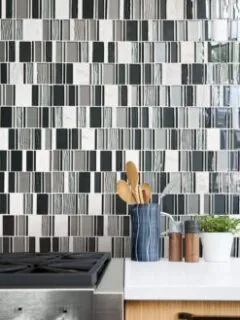 Gray Blue Silver Glass Marble Mosaic Backsplash Tile BA1191
