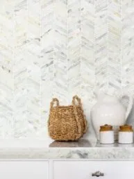 Warm Gold White Gray Chevron Mosaic Backsplash Tile BA6312