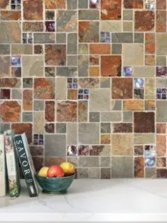 Burgundy glass and slate mosaic backsplash tile BA1027