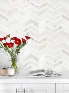 White Gray Gold Chevron Marble Mosaic Backsplash Tile BA6311