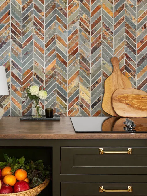 Brown Cabinet Rusty Chevron Slate Wall Tile BA1065