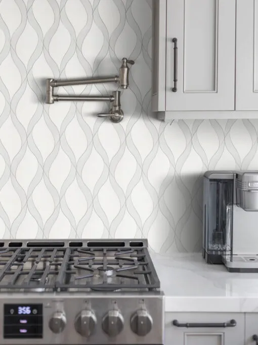 White Gray Waterjet Luxury Mosaic Backsplash Tile BA7006 1