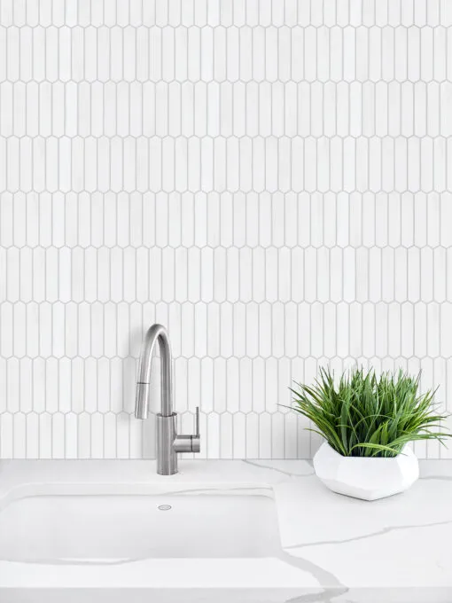 White Marble Small Picket Design Backsplash Mosaic Tile BA6302 1