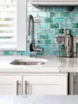 White Countertop Green Unique Glass Subway Beveled Glass Backsplash Tile BA8013