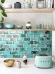 White Kitchen Countertop Green Unique Glass Subway Beveled Glass Backsplash Tile BA8013