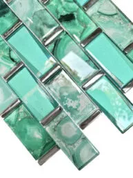 Green Unique Glass Subway Beveled Glass Backsplash Tile 4 BA8013